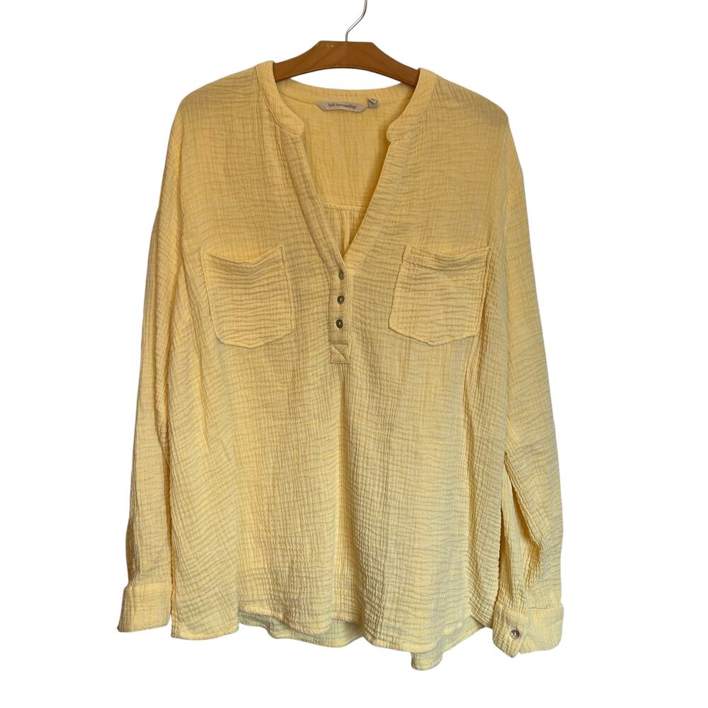 Soft Surroundings Elliana Gauze Pullover Top Slub Cotton Butter Yellow Size 1X